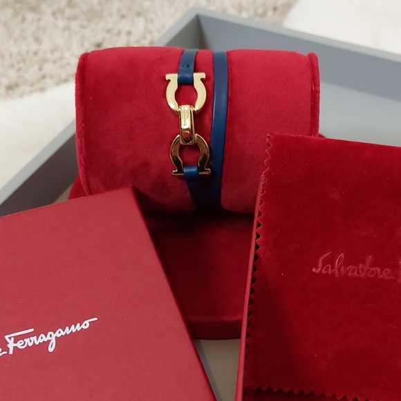 Salvatore Ferragamo Jewelry - NWT Salvatore Ferragamo blue Gancini double wrap leather bracelet